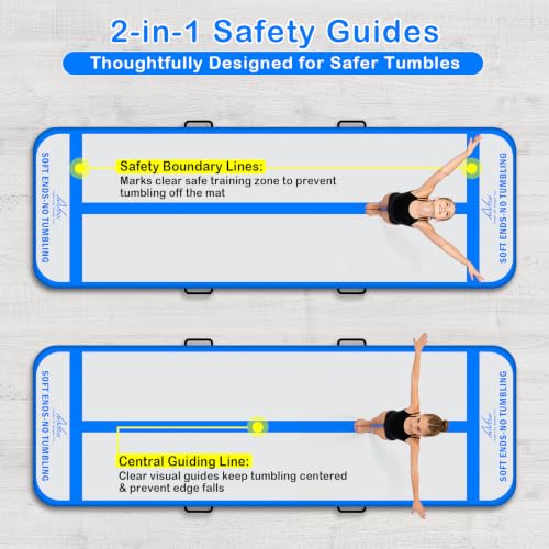 Inflatable Air Gymnastics Mat Training Mats with 2-in-1 Safety Guide Lines - color: Blue, size: 10ft*3.3ft*4inch