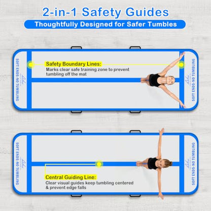 Inflatable Air Gymnastics Mat Training Mats with 2-in-1 Safety Guide Lines - color: Blue, size: 10ft*3.3ft*4inch