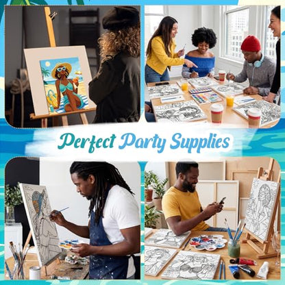 Sherr 285 Pcs 30 Sets Sip and Paint Kit for Adults,Summer | Pre Drawn Canvas to Paint for Adults, Acrylic Paints, Brushes, Easels, Date Night, Birthday Party Gifts - style: Summer
