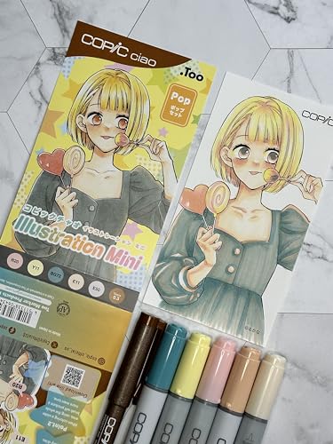 Copic Ciao Illustration Mini Pop Set, 5 Alcohol-markers + 1 Multiliner drawing pen, Yellow