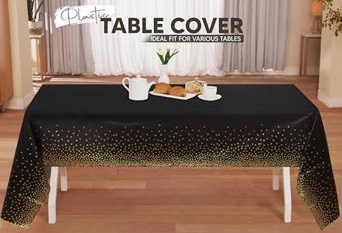 Utopia Kitchen Plastic Table Cloth Disposable (12 Pack - 54x108 Inch) Black Gold Dots Rectangle Tablecloth Waterproof Stain Resistant Party Table Cover - color: Black Gold Dots, size: 54X108 Inch - 12PC