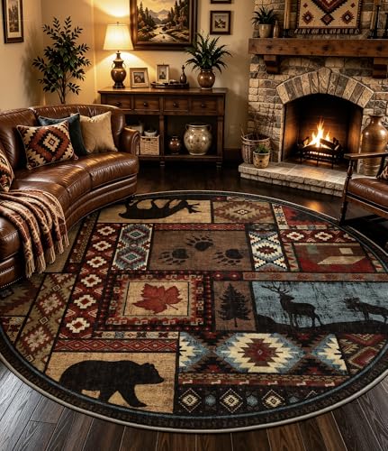 YIHOUSE Washable Rustic Cabin Round Rug, 6ft - color: Brown, size: 6' (Round)