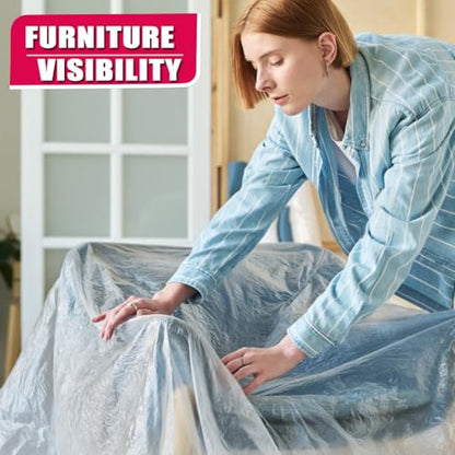 12 x 9 Ft Plastic Drop Cloths (4 - Pack) - Painter Plastic Drop Cloths Sheet - Waterproof Anti-dust Cover - Painter's Sheeting & Tarps for Painting - Waterproof Furniture/Couch/Floor Protection