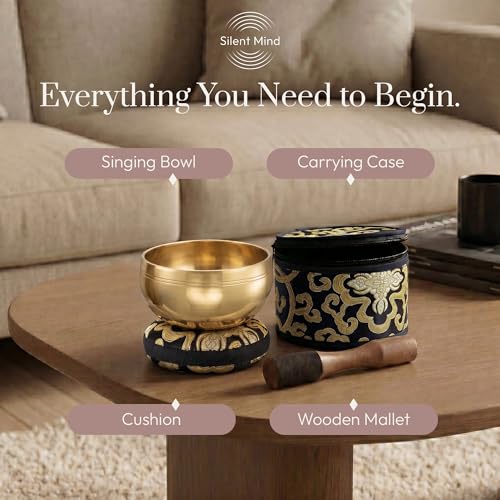 Silent Mind Tibetan Singing Bowl Set – Easy to Play & Beginner Friendly Meditation Bowl with Cushion, Mallet & Case | Stress Relief & Mindfulness | Gift-Ready - color: Plain Textured, size: With Case