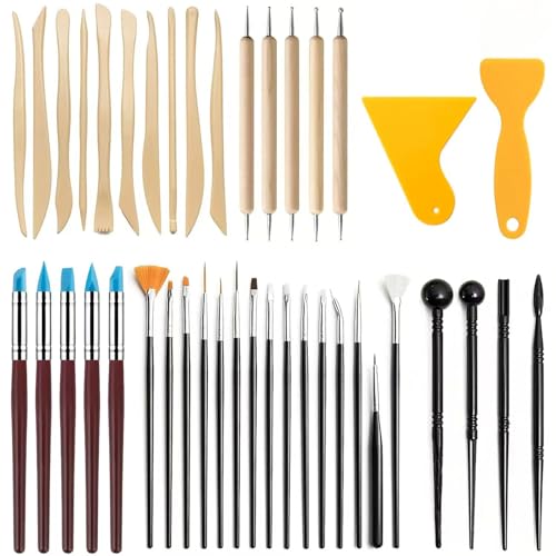 41PCS Polymer Clay Tools Kit, Clay Sculpting Art Tool Set with Wooden Carving Tools, Ball Stylus, Silicone Scrapers, Art Brushes for Pottery, Modeling, Nail Art, DIY Crafts for Beginners-Black - color: 41Pcs-Black