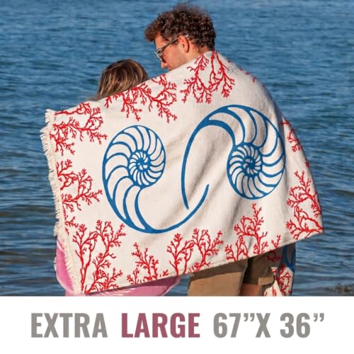 Turkish Beach Towel - 100% Organic Cotton - Soft, Quick-Dry, Sand Proof, Prewashed - Lightweight & Oversized for Beach, Pool, Yoga, Bath, Travel, Gym, Throw - (Coral Reef) - color: Coral Reef