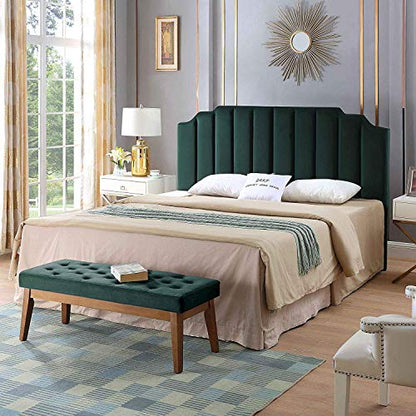 24KF Velvet Upholstered Buttons Tufted Entryway Bench with Solid Wood Leg,Bed Bench Ottoman with Padded Seat,5034-Jade - color: Jade Velvet, size: Tufted Bench with Solid Wooden Base