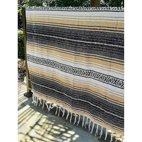 Open Road Goods Tan/Beige Mexican Blanket - Authentic Serape Falsa Blanket - Handmade (Acrylic Blend, XL) - color: Beige/Tan