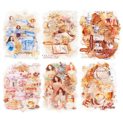 Coffee Aesthetic PET Stickers, 60 Pcs Large Collage Ephemera for Scrapbooking, Journaling, DIY Crafting, and Art Supplies - color: Today Coffee
