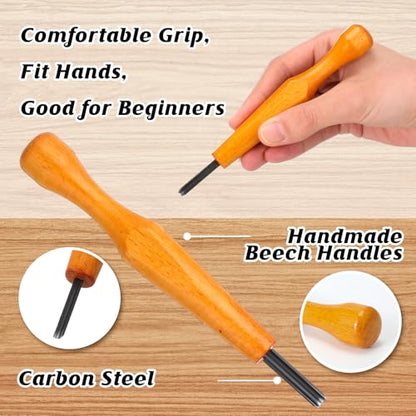 WILLBOND 5 Pcs Linoleum Carving Tool Set Wood Handle Linocut,Round | V Shaped Chisel for Printmaking, Triangular Grip, Rubber Stamp Making, Block Cutting Kit, Woodcarving Projects - style: Round
