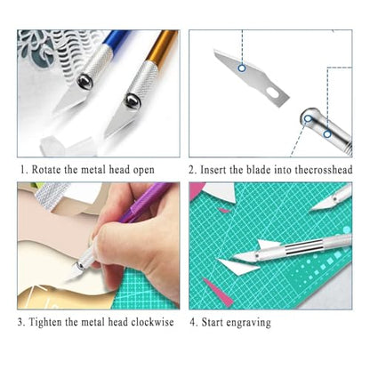 Precision Craft Knife Set, 2 Aluminum Handles with 10 Replacement Blades, Anti-Slip Design