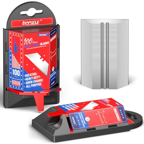 DIYSELF 200 Pack Utility Knife Blades, SK5 Box Cutter Blades with Dispenser | Heavy-Duty Razor Knife Blades for Cardboard, Carpet and Leather, Box Cutter Replacement Blades for Vinyl, Rope and Packages - size: 200-Pack