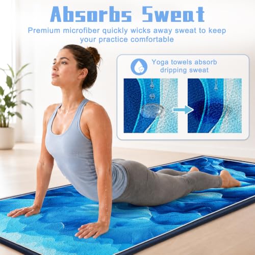 Yoga Mat Towel,Hot Yoga Towel High-Definition Pattern,Machine Washable with Ultra-Absorbent Yoga Towels for Hot Yoga Non Slip for Fitness,Exercise,Pilates,72 x 27 in,Wave - color: Wave