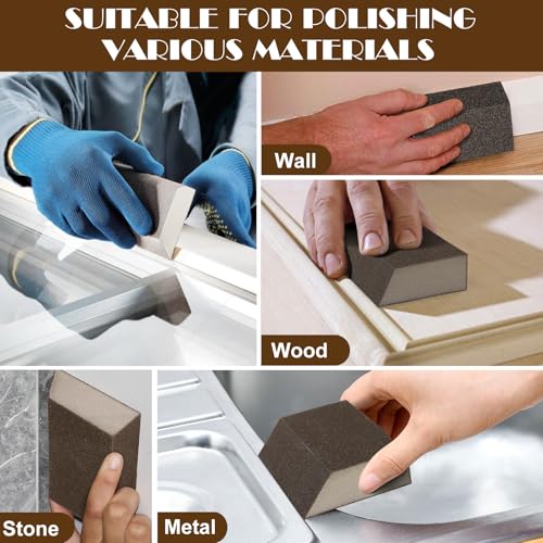 220 Grit Angled Sanding Blocks, Jamiikury Fine Sponge Sand Block Washable and Reusable, Wet & Dry Sandpaper Block for Wood Metal Drywall and Furniture Paint - Pack of 8 - size: 220 Grits