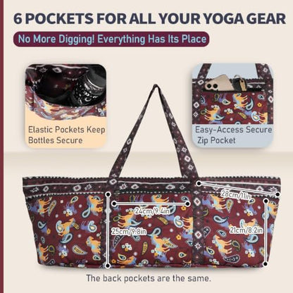 Yoga Mat Bag Yoga Tote Bag with Large Waterproof Zipper Pocket and Drawstring Pocket Yoga Mat Bag Carrier Fit Most Size Mats and All You Stuff - color: dark red
