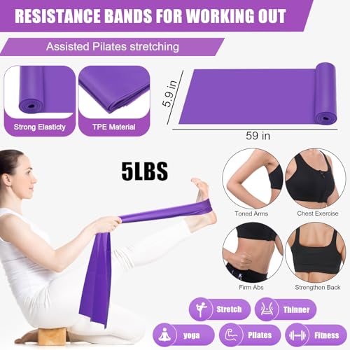 Silipull 10 Pcs Pilates Ring Blocks Set for Women Home Yoga Equipment Accessories Pilates Ring Circle and Ball Workouts Gift Include Ball Yoga Circle Resistance Bands Block Straps Gym Bag - color: Purple