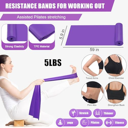 Silipull 10 Pcs Pilates Ring Blocks Set for Women Home Yoga Equipment Accessories Pilates Ring Circle and Ball Workouts Gift Include Ball Yoga Circle Resistance Bands Block Straps Gym Bag - color: Purple