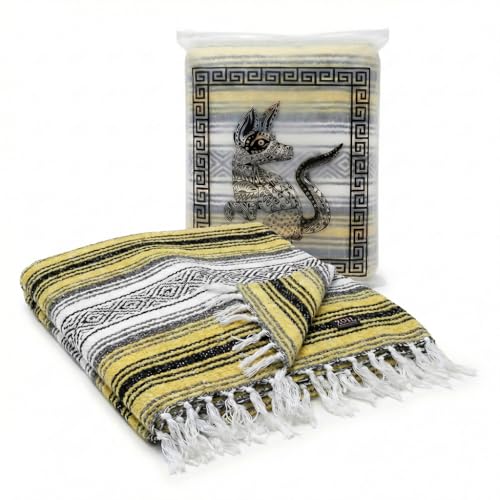 Mexican Blanket, Serape Throw Blanket for Yoga, Beach, Camping & Home Decor, Thick Heavy Falsa Blanket - color: Amber Horizon