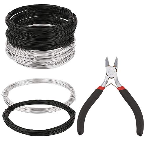 Fashewelry 20 Gauge Aluminum Wire 0.8mm Black Silver Bendable Metal Craft Wire 10 Rolls x 16.4 Ft with Side Cutting Plier for Jewelry Making - color: Round-20 Gauge-Silver & Black