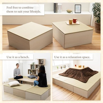 BJDesign Square Tatami Bench Platform, Igusa Rush Grass Top, Natural 3 Sets