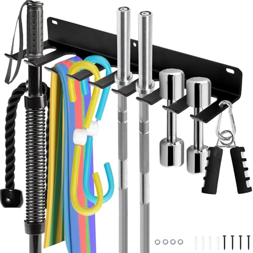 Tebery 9 Hook Home Gym Storage Rack Wall Mount, Fitness Equipment Organizer, Metal Gym Accessory Hanger for Exercise Bands, Jump Ropes, Barbells, Lifting Belts - size: 16.9''L x 4.5''W x 2''H