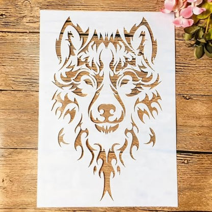 TIAMECH A4 Reusable Wild Wolf Stencil for Painting | Tribal Styled Wolf Layering Template, DIY Wall Art, Wood Furniture, Scrapbook & Crafts (8.3x11.7inch) - style: Wild Wolf