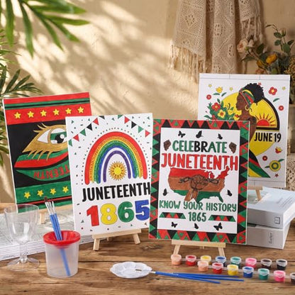 Sherr 96 Pcs 12 Sets Pre Drawn Canvas Kit for Painting Craft Sip and Paint Kit for Adults Pre Printed Canvas Painting Favor for DIY Birthday Gifts Adult's Date Party, 8 x 10 Inches(Juneteenth) - style: Juneteenth