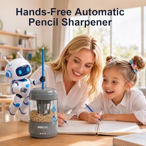 BABILOUS Electric Pencil Sharpener, Rechargeable Auto Feed & Auto Eject | Fits 6–8mm HB & Colored Pencils, Hands-Free Auto Sharpening, USB-C Rechargeable, Ideal for Kids, School, Classroom & Office - color: Grey