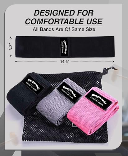 Bingwaah Loop Resistance Exercise Bands – Fabric & Elastic Sets of Exercise Bands for Strength Training - Rehab, Yoga, Pilates & Home Workout with Instruction Guide