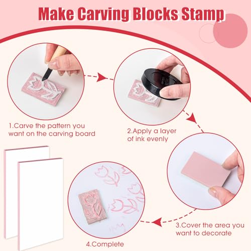 Frienda 40 Pcs 4"x6" Rubber Carving Blocks Linoleum Block Stamp Making Kit Soft Rubber for Craft Project Beginners Stamp Maker Printmaking Supplies (White and Pink) - color: White and Pink