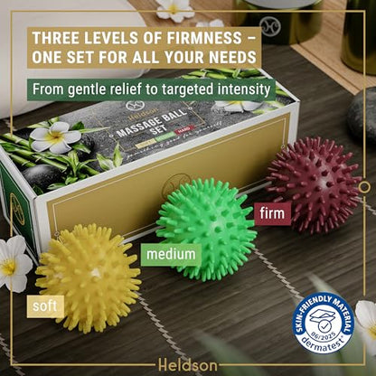 HELDSON Spiky Massage Ball Set 3 Pcs – Foot Massage Balls Soft to Hard