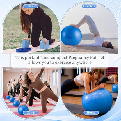 6-in-1 Yoga Balls and Yoga Block Set with Strap Foot Pump, Exercise Pregnancy Balls for Birthing, Pilates Kit Fitness Physical Therapy Home Gym Workout Equipment - color: Dark Blue