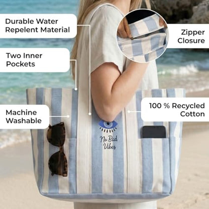 Folkulture Beach Tote Bags For Women, Beach Must Haves 2026-18x15 Inch | Waterproof,Sandproof, Large Tote Bags for Women, Swimming Pool, Beach Essentials, Simple Modern Pool Bag, Bolsos Para Mujeres - color: Evil Eye