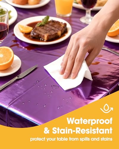 Niuara Iridescent Purple Plastic Table Cloth, 4 Pack, 54 x 108 in | Rectangle, 6 ft Tables, Birthday Party, Holiday Gathering, Disposable - color: Iridescent Purple, size: 54" x 108" - 4 Packs