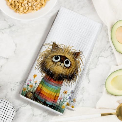 3 Pcs Funny Cat Kitchen Towels, Cute Cats Gifts Reusable Hand Towels-02 - color: Multi 1628