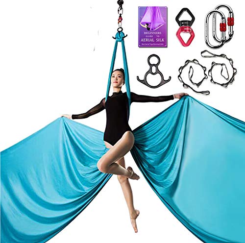 Deluxe Aerial Silks Equipment Set - 11 Yards Aerial Yoga Hammock Swing for Acrobatic, Circus Arts, Dance (L:10m W:2.8m) - color: Sky blue