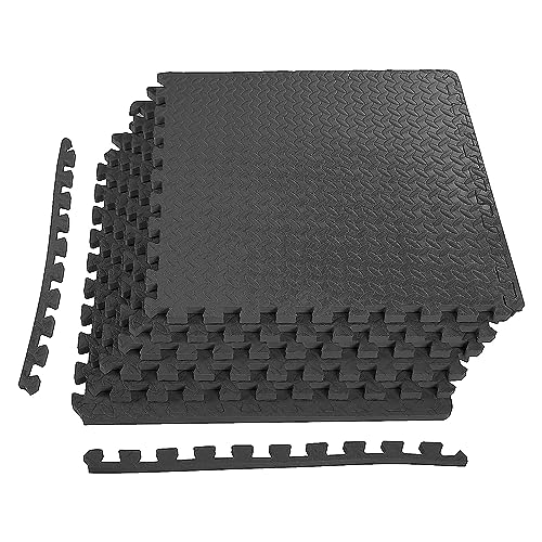 BalanceFrom 6 Piece Foam Floor Mat Puzzle Tiles, 3/4” Thick, 24 Sq Ft | 7.5-10 Ft Adjustable Height - Indoor and Outdoor Hoops Game Equipment for Backyard, Driveway, and Garage - color: Black, style: 3/4" Thick, 24 Square Feet