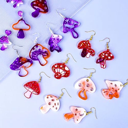3 Pack Mushroom Earring Molds – Premium Silicone Resin Jewelry Molds (35 Unique Designs) with 200Pcs Ear Hooks & Jump Rings, DIY UV Epoxy Resin Casting Kit for Earrings, Pendants & Keychains