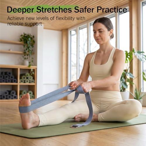 Slim Panda Yoga Strap for Stretching,Cotton Yoga Strap with Adjustable D-Ring Buckle,Non-Elastic Yoga Belt for Pilates,Gym Workouts,Physical Therapy,Improve Flexibility - color: Gray Blue, size: 8 Feet