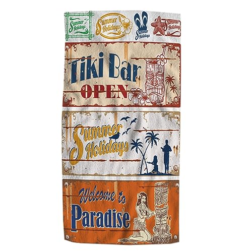 Pehede Vintage Summer Holidays Bath Hand Towel Tiki Bar Welcame to Paradise Soft Absorbent Hand Towels for Bathroom Kitchen Beach Spa Gym Yoga Swim Home Decor 15x30 in - color: Vintage Summer Holidays Bath