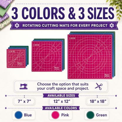 The Quilted Bear Rotating Cutting Mat 18" x 18" - Square 360° Rotating Self Healing Mat with Innovative Locking Mechanism for Quilting & Sewing Your Choice of Colours Available! (Pink) | Square Mat, 360° Rotation, Locking Mechanism, 5-Layer Surface, Non-S