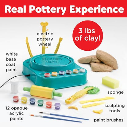 Faber-Castell Pottery Studio: Create Your Own Pottery Designs with Kid-Friendly Pottery Wheel, Air-Dry Clay, Paints, Sculpting Tools & Step-by-Step Instructions for Kids (Ages 8+) - size: Starter Pottery Wheel