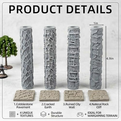 Warmtree 4 Pcs RPG Terrain Texture Roller Set Polymer Clay Texture Roller | DND Terrain Sets Texture Roller for DIY Modeling Scenic Terrain Wall Road Model Miniatures Landscape