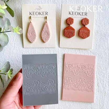 KEOKER Lace Polymer Clay Texture Sheets - Works with Clay Cutter, Same as Texture Roller for Polymer Clay (C) - color: C