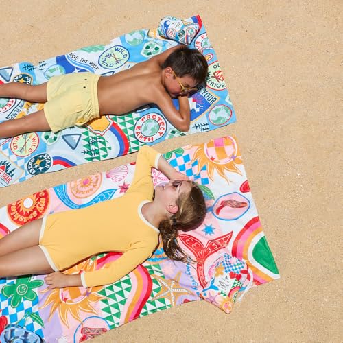 Dock & Bay Kid's Towel - Quick Dry, Sand Free - Compact, Lightweight - 100% Recycled - Includes Bag - Good Vibes Club - Large (160x90cm, 63x35) - color: Good Vibes Club, size: Large (160x90cm, 63x35")