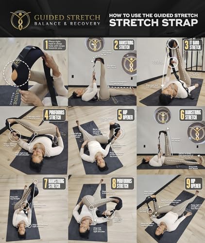 Stretching Strap with Loops and Padded Foot Cradle, Non-Elastic Yoga Strap for Physical Therapy, Hamstring, Calf, Leg and Shoulder Flexibility, Velcro-Free