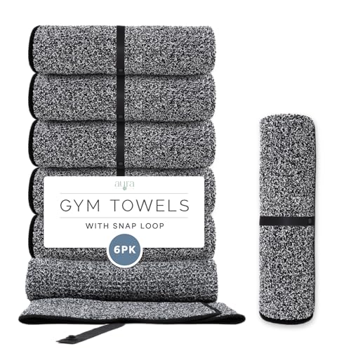 S&T INC. Microfiber Gym Towels, 6 Pack, 16" x 27" | Absorbent and Lightweight, Quick-Dry, Compact for Gym Bag, Yoga and Travel, Machine Washable - color: Heathered Black