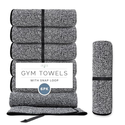 S&T INC. Microfiber Gym Towels, 6 Pack, 16" x 27" | Absorbent and Lightweight, Quick-Dry, Compact for Gym Bag, Yoga and Travel, Machine Washable - color: Heathered Black