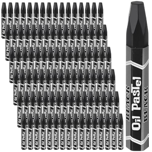 96 Pcs Black Soft Oil Pastels Bulk Artists Black Oil Crayons Single Color Hexagonal Creamy Pastel for Artists Beginners Painting Drawing Relaxing Blending Graffiti Gallery - color: Black