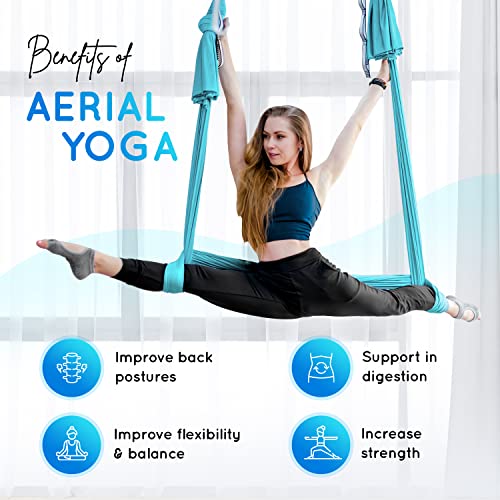 Yes4All Aerial Yoga Hammock 5.5 Yards, 198 Inches Height Aerial Silks, Yoga Trapeze Increasing Strength, Flexibility and Balance - color: C. Sea Glass Blue